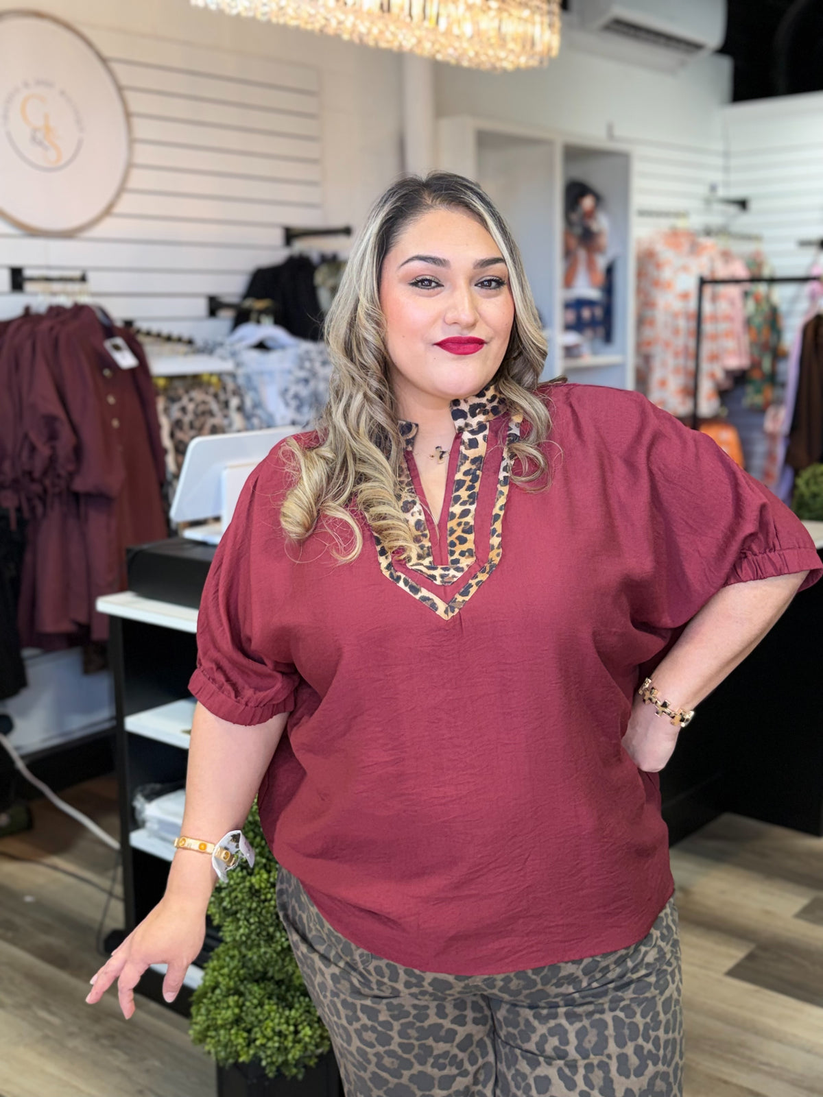 Leopard Dolman Sleeve Blouse