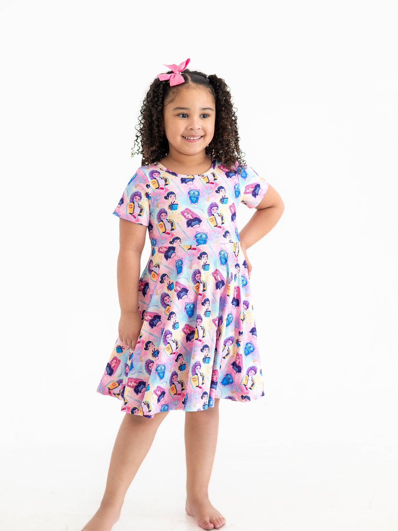 Summer Pop Star Print Girl Twirly Colorful Dress Cotton Blend