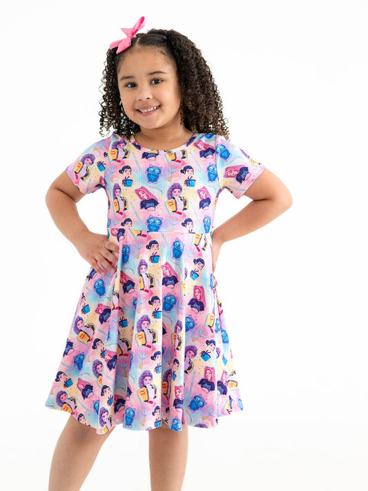 Summer Pop Star Print Girl Twirly Colorful Dress Cotton Blend