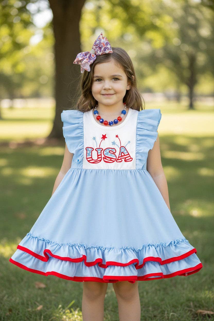 USA fireworks embroidery dress w/angel sleeves. DRG50990 AMY