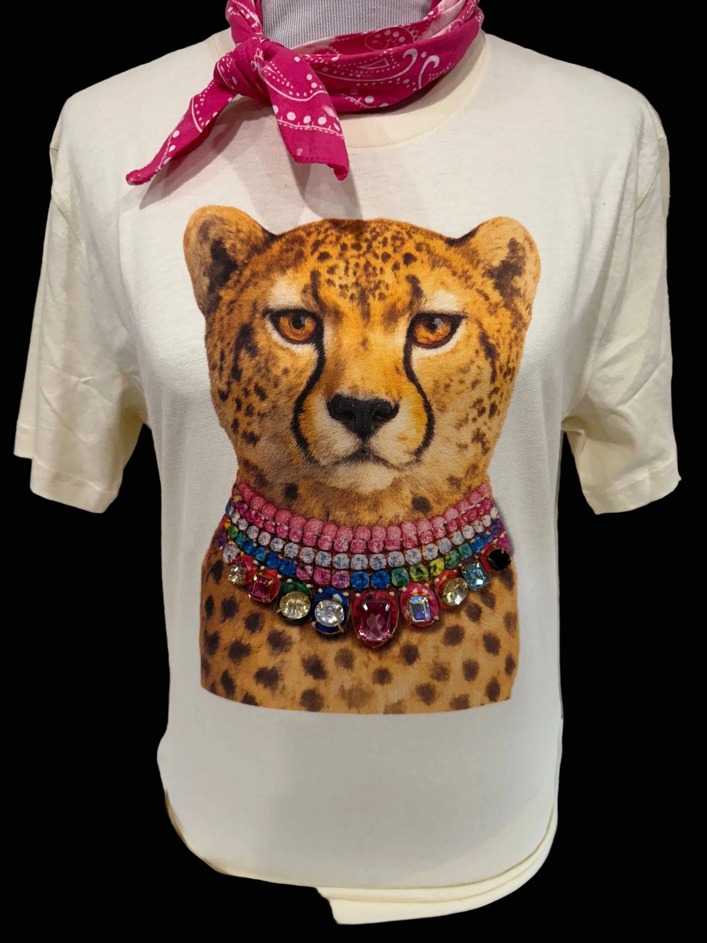 Jeweled Collar Leopard on Natural Crew: Yes All Blinged Out