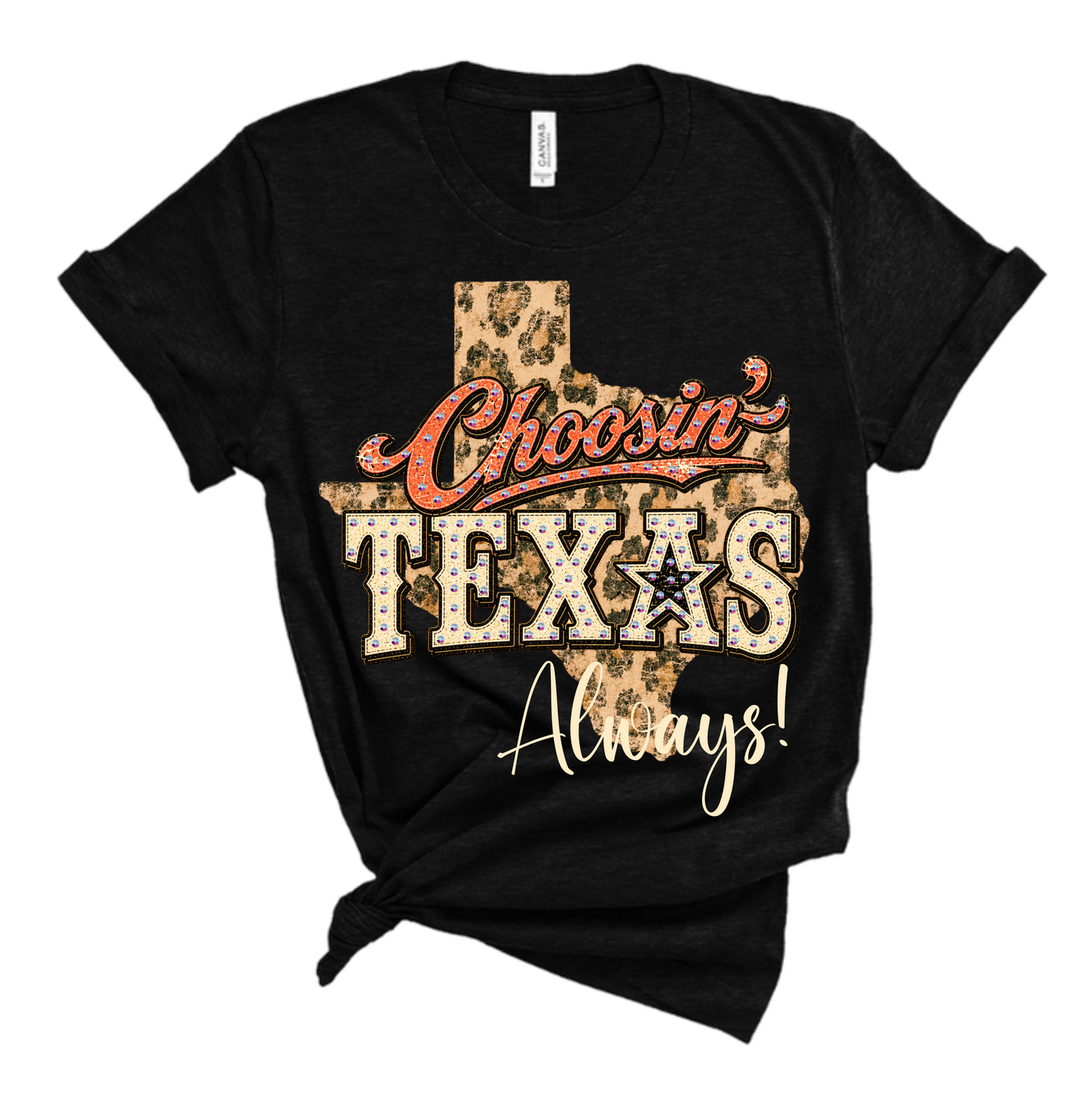 Choosin' Texas Rhinestone Graphic Tee : YES / Heather Black