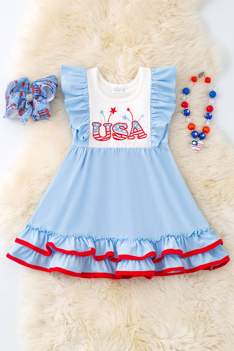 USA fireworks embroidery dress w/angel sleeves. DRG50990 AMY