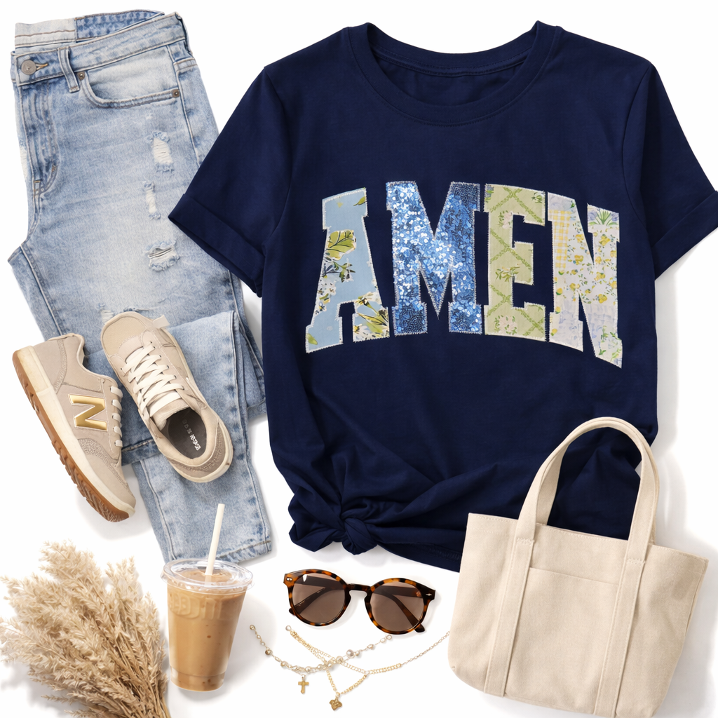 Navy Amen Christian Faith Short Sleeve T