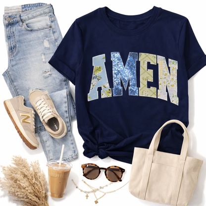 Navy Amen Christian Faith Short Sleeve T