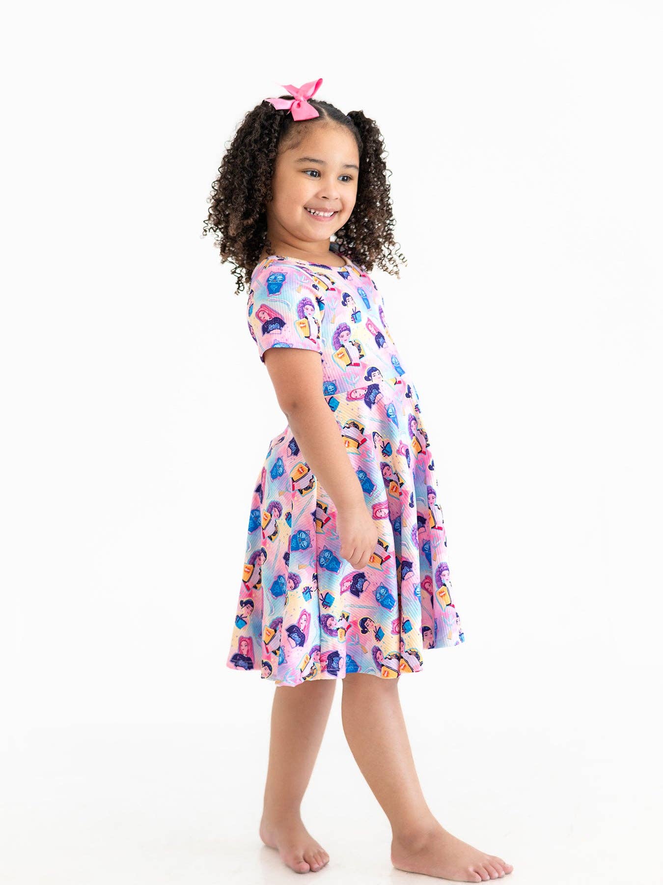 Summer Pop Star Print Girl Twirly Colorful Dress Cotton Blend