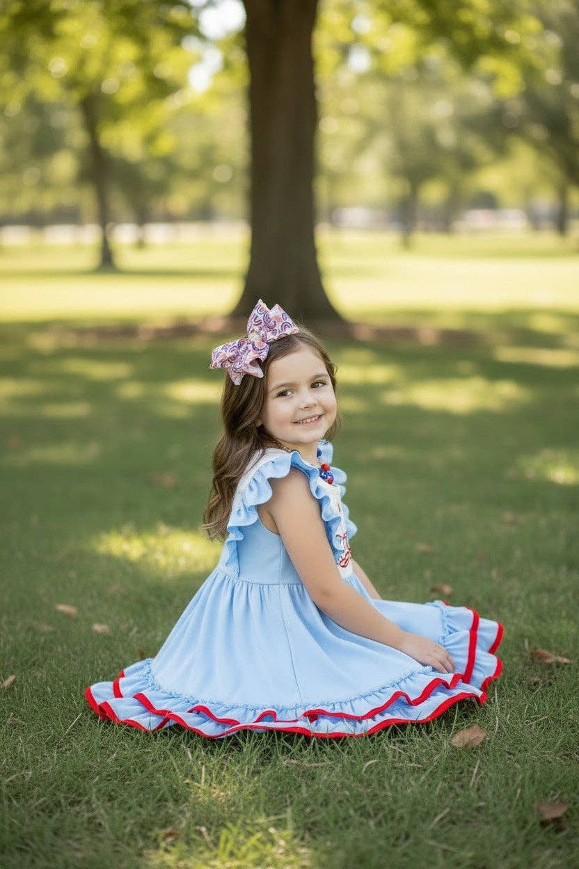 USA fireworks embroidery dress w/angel sleeves. DRG50990 AMY