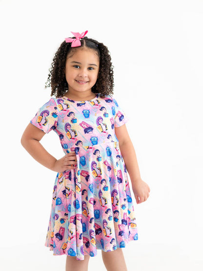 Summer Pop Star Print Girl Twirly Colorful Dress Cotton Blend
