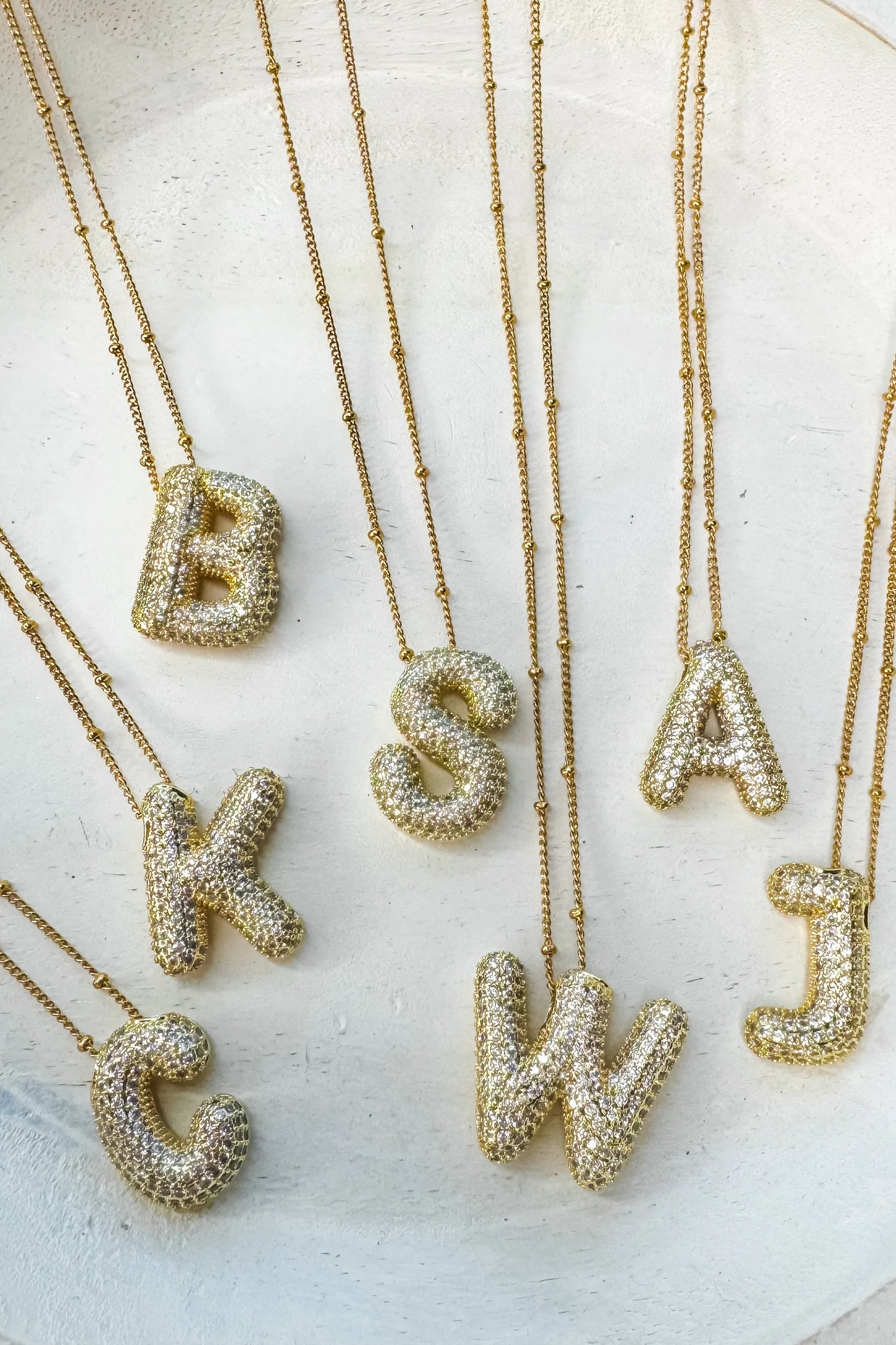 Diamond Bubble Initial Letter Necklace