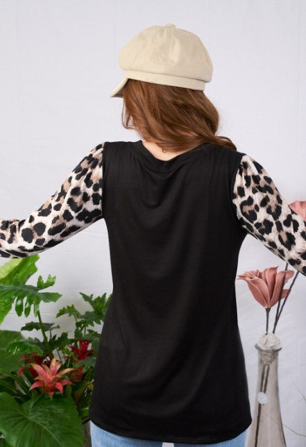 Leopard Chiffon Long Sleeves Top