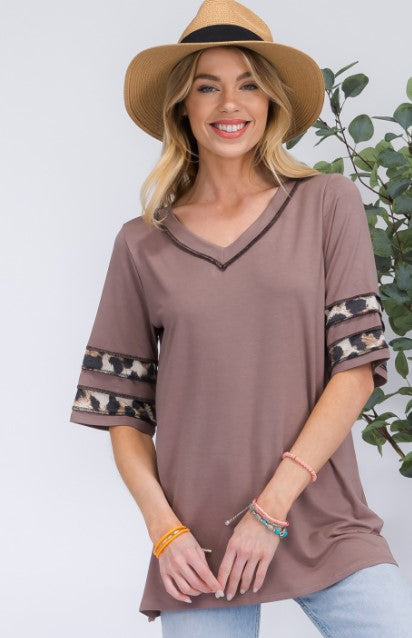 Mocha Reversed V-Neck Top