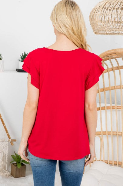 Red Ruffle Sleeve Top