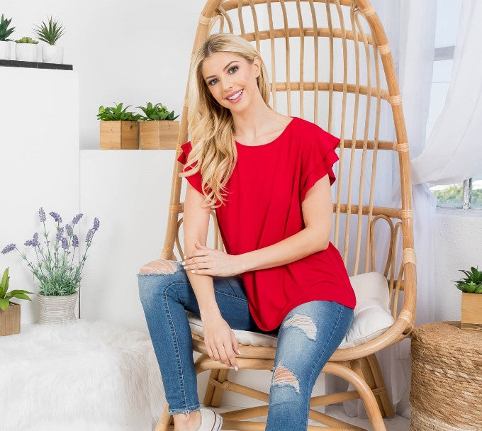 Red Ruffle Sleeve Top