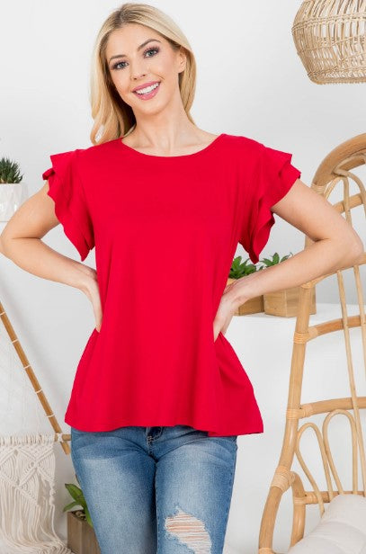 Red Ruffle Sleeve Top