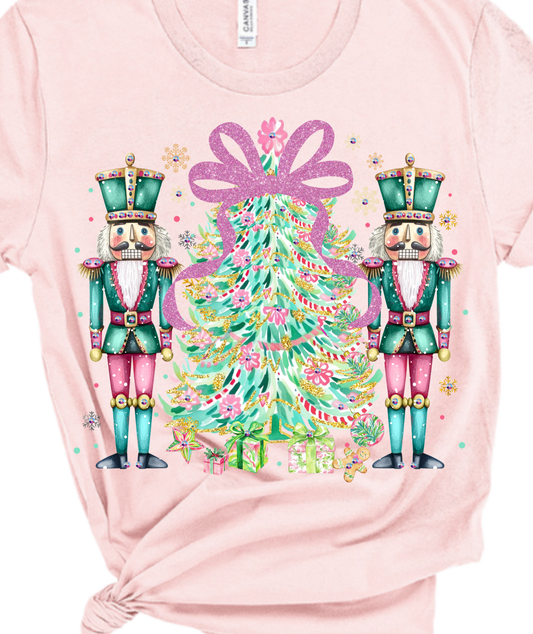 Nutcracker & Christmas Tree w/Bow Rhinestone Tee