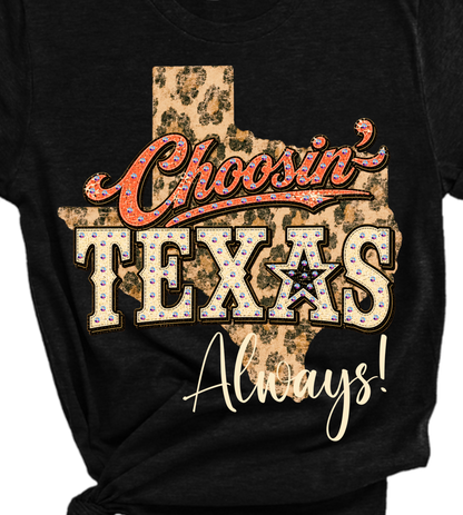 Choosin' Texas Rhinestone Graphic Tee : YES / Heather Black