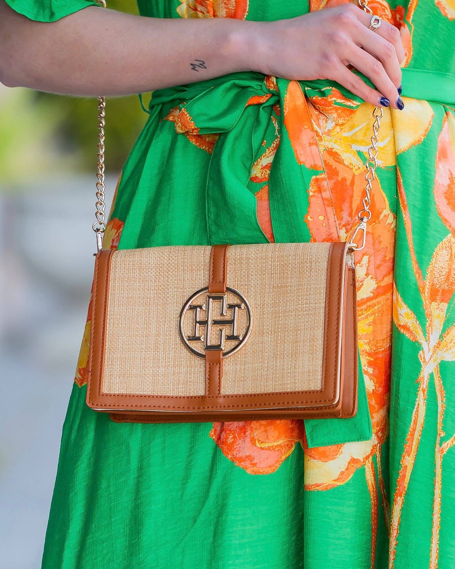Cecilia Circle Logo Handbag Natural Saddle