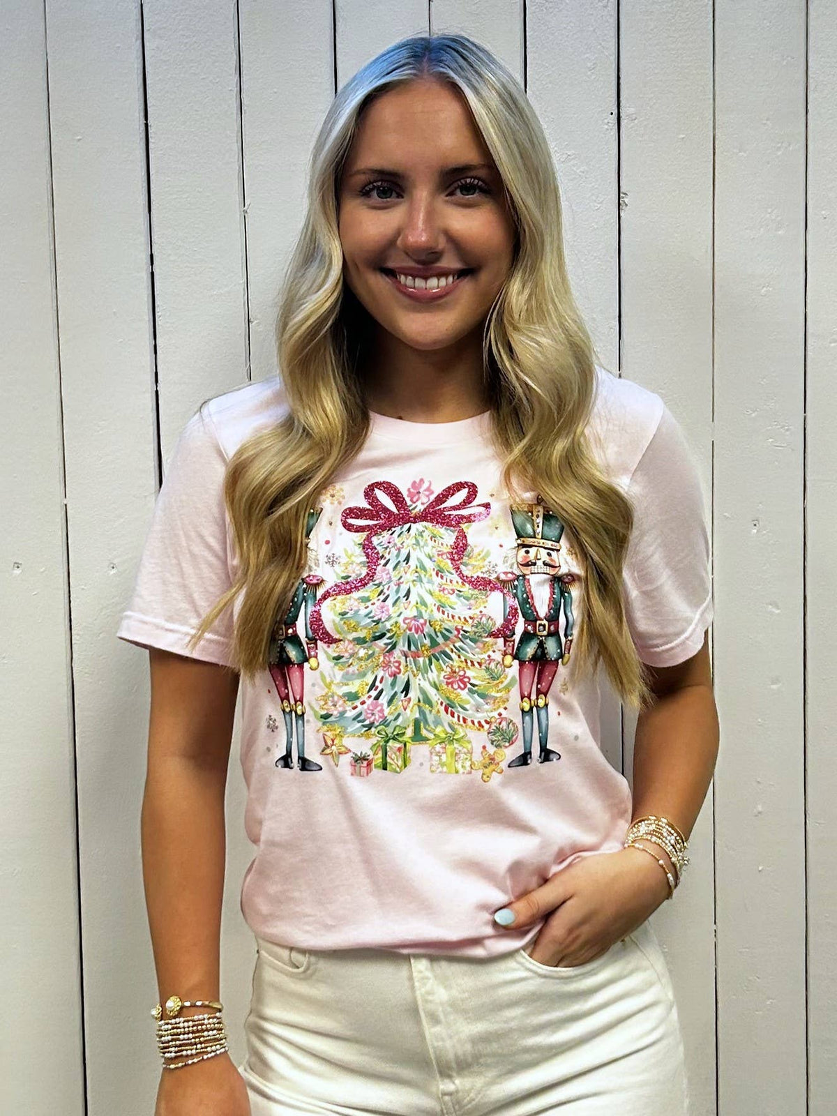 Nutcracker & Christmas Tree w/Bow Rhinestone Tee