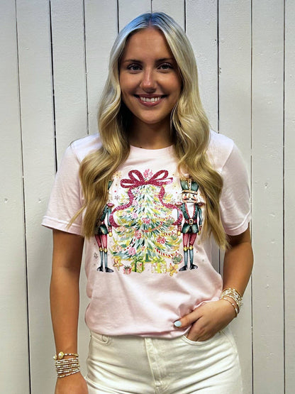 Nutcracker & Christmas Tree w/Bow Rhinestone Tee