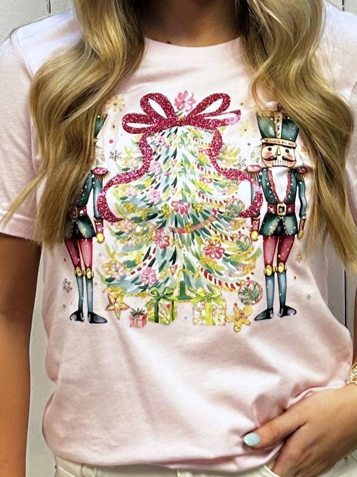 Nutcracker & Christmas Tree w/Bow Rhinestone Tee