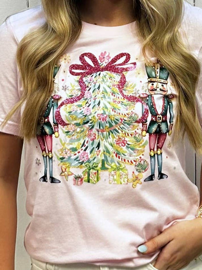 Nutcracker & Christmas Tree w/Bow Rhinestone Tee