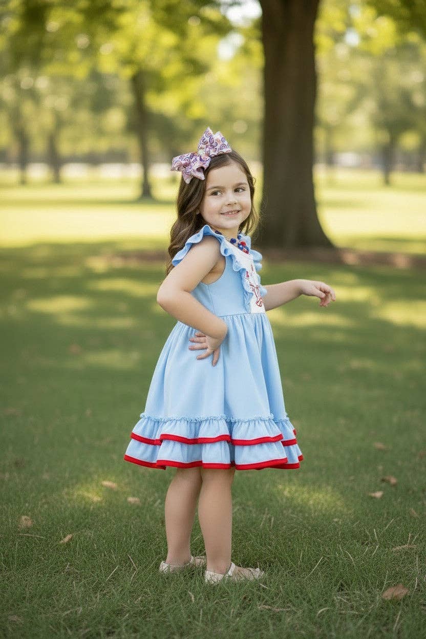 USA fireworks embroidery dress w/angel sleeves. DRG50990 AMY