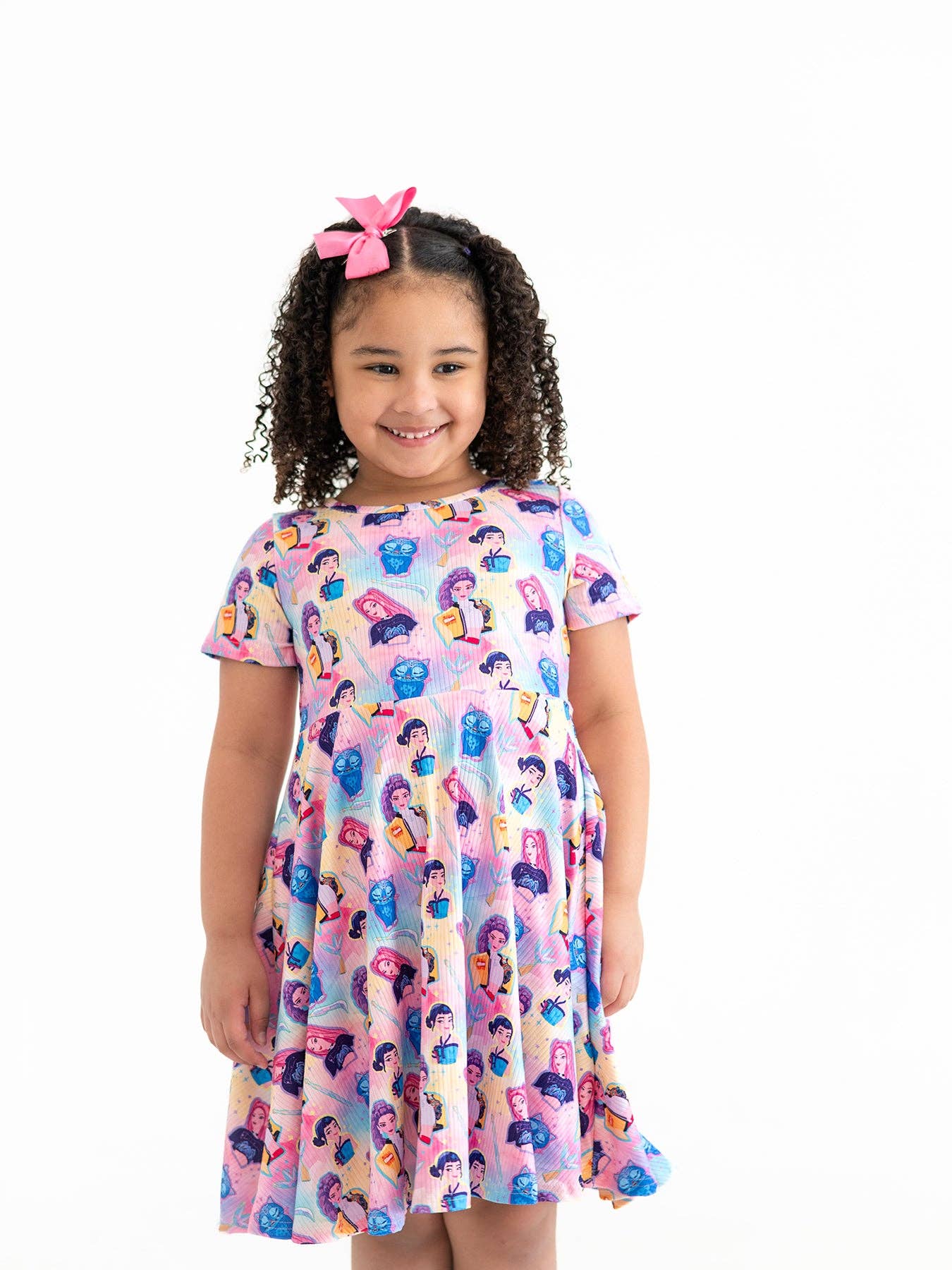 Summer Pop Star Print Girl Twirly Colorful Dress Cotton Blend