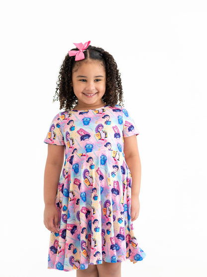 Summer Pop Star Print Girl Twirly Colorful Dress Cotton Blend