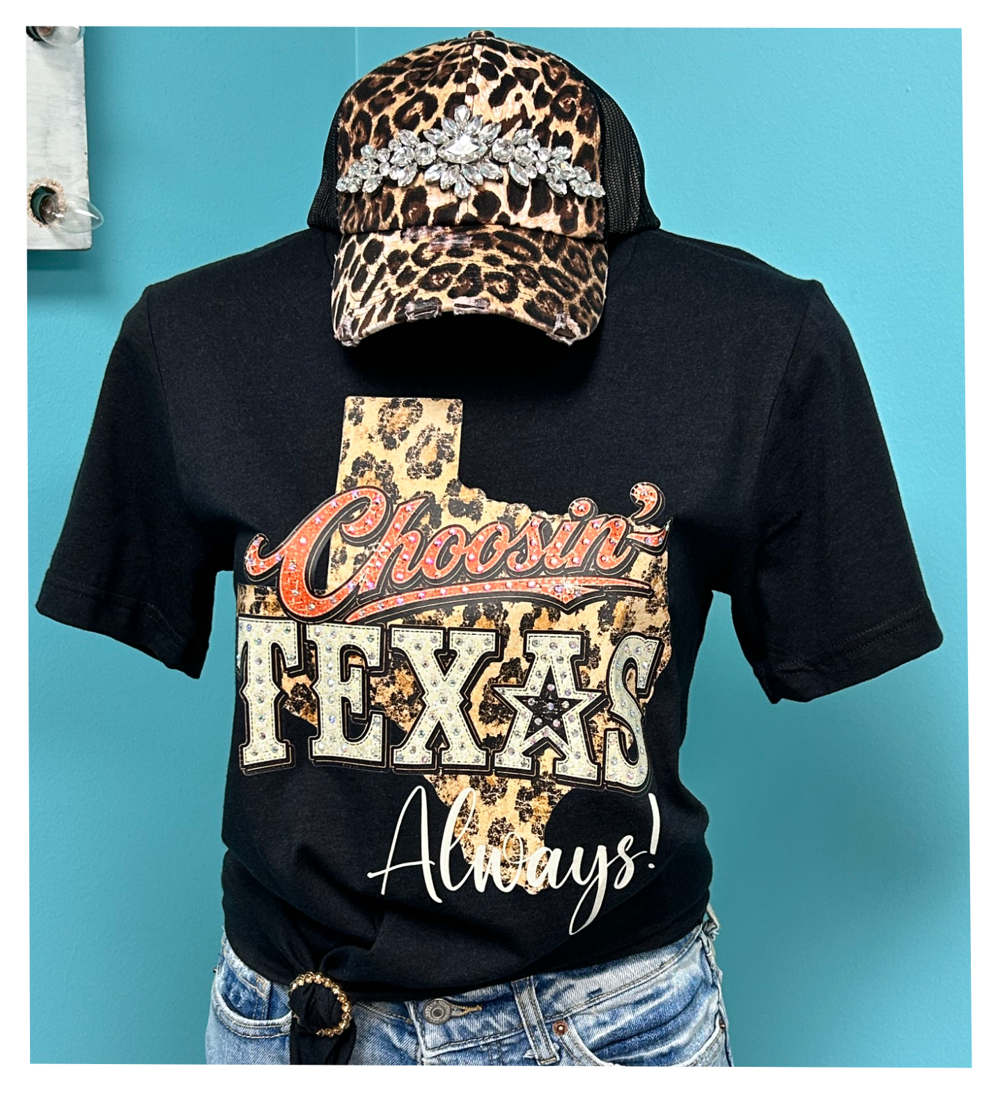 Choosin' Texas Rhinestone Graphic Tee : YES / Heather Black